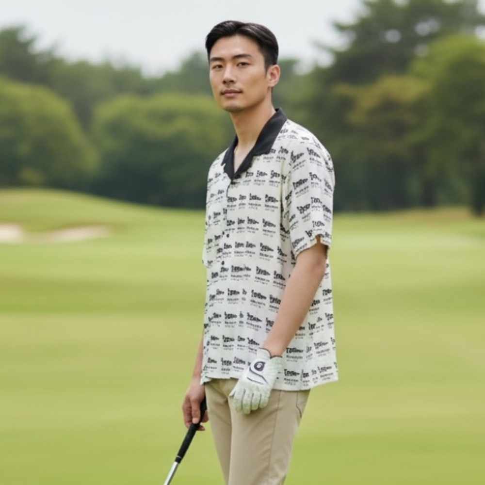 Bogey Boys Golf Men's XL Flag Print Button Up‎ Woven Shirt SS Black New 9829